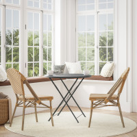 Flash Furniture SDA-AD642001-F-NATWH-LTNAT-GG Lourdes Indoor/Outdoor Commercial French Bistro Stacking Chair, Natural/White PE Rattan Back and Seat, Bamboo Print Aluminum Frame in Light Natural